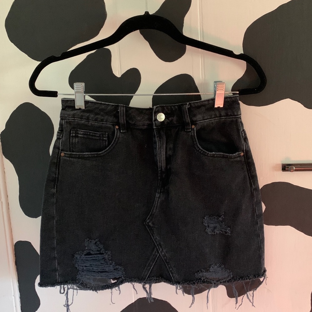 Pacsun Black Distressed Mini Denim Skirt